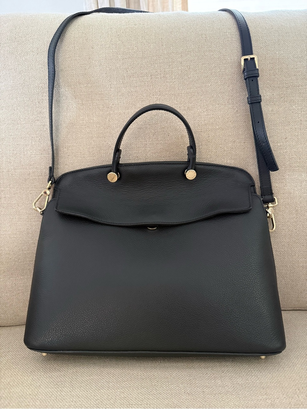 Furla Black Pebbled Leather Satchel with Gold Hardware
